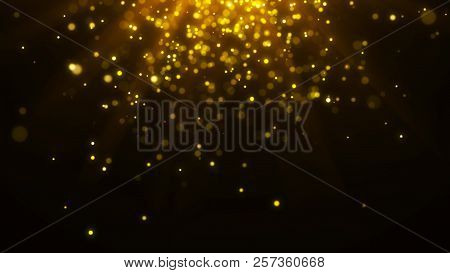 Abstract Magic Light Background. Gold Bokeh Confetti Background. 3D Rendering.