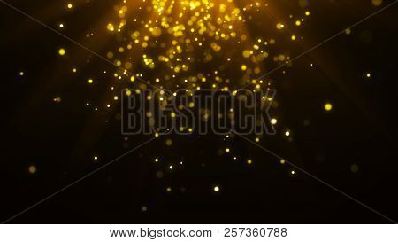 Abstract Magic Light Background. Gold Bokeh Confetti Background. 3D Rendering.