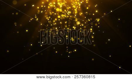 Abstract Magic Light Background. Gold Bokeh Confetti Background. 3D Rendering.