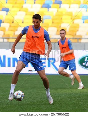 Kyiv, Ukraine - September 4, 2018: Player Roman Yaremchuk In Action During Open Training Session Of 