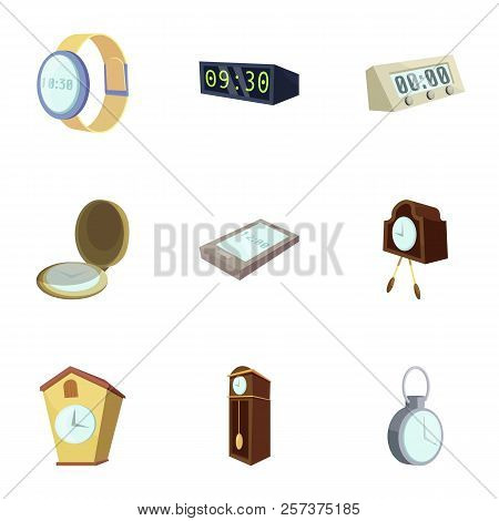 Different Slyle Of Clock Icons Set. Cartoon Illustration Of 9 Different Slyle Of Clock Icons For Web