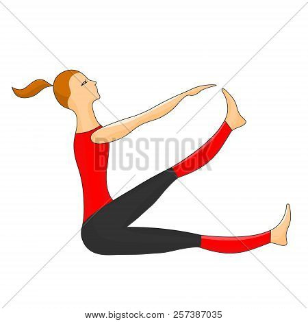Girl Sit And Practices Gymnastics. Vector Color Illusrtation.