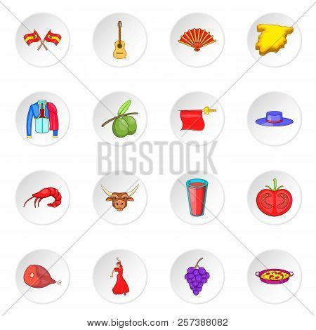 Spain White Circle Isolated On White Background. Cartoon Illustration