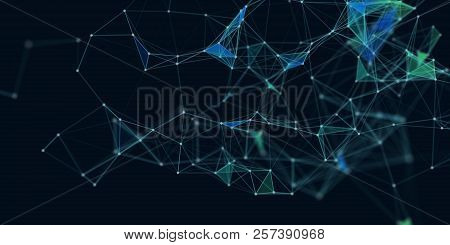 Abstract 3d technology futuristic geometrical and science neon visualization. Plexus digital wallpap