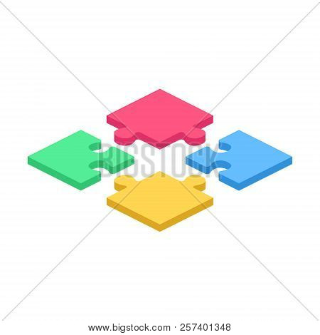 Puzzle Isometric Icon. Teamwork, Cooperation, Leader And Solution Concept. Vector Illustaration.