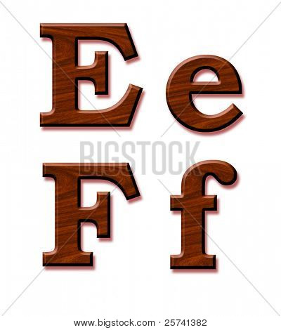 Alfabeto in legno. FF e lettere Ee