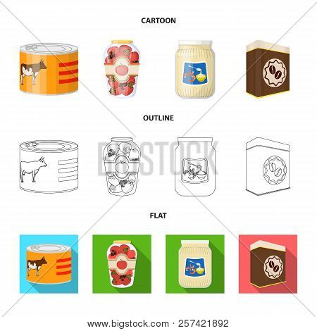Vector Design Of Can And Food Logo. Set Of Can And Package Vector Icon For Stock.