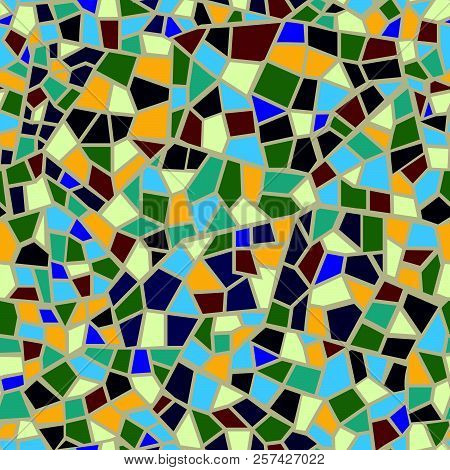Abstract Mosaic Sheet Seamless Pattern. Geometric Tile Background. Ceramic Fragment Decorative Backd