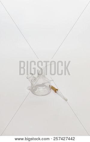 Retort And Glass Eye Dropper With Rubber Bulb Attached. With Copyspace
