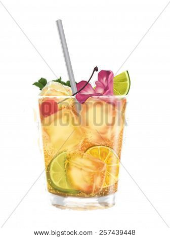 Beautifully Designed Cocktail. Beach Cocktail, Illustration Without Background, Raster Drawing Of A 