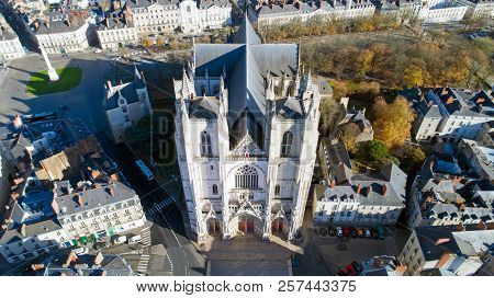 Aerial Photo Of Saint Pierre And Saint Paul Cathedral In Nantes City Center, France