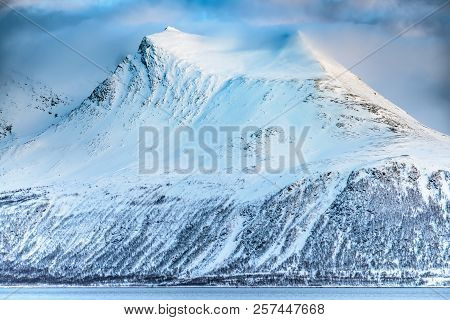 Beautiful View Of Mountain In Winter Time - North Norway - Kvaloya Near Tromso