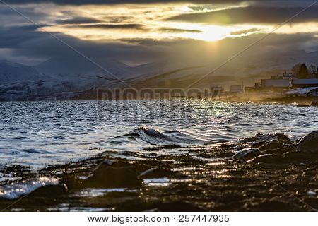 Beautiful View Of Sunset In Winter Time - North Norway - Kvaloya Near Tromso
