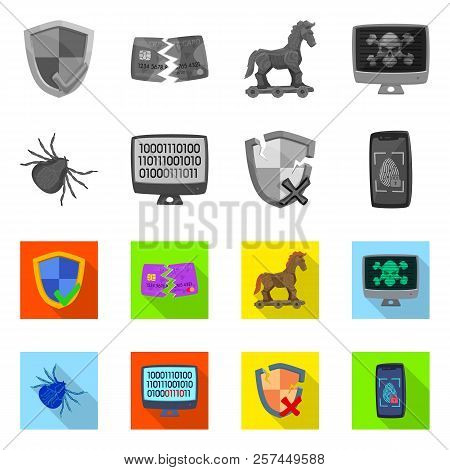 Vector Design Of Virus And Secure Symbol. Set Of Virus And Cyber Vector Icon For Stock.