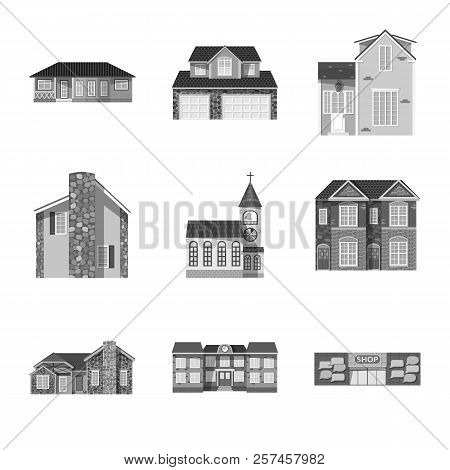 Vector Illustration Of Building And Front Logo. Set Of Building And Roof Stock Vector Illustration.