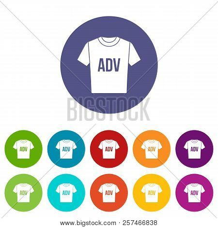 T-shirt With Print Adv Set Icons In Different Colors Isolated On White Background