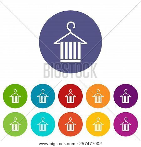 Scarf On A Coat Hanger Set Icons In Different Colors Isolated On White Background