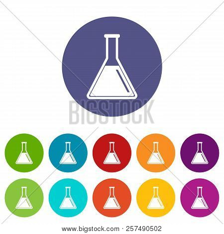 Test Tube With Oil Set Icons In Different Colors Isolated On White Background
