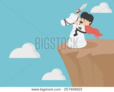 White Horse Rider Is On A Steep Cliff Where He Successfully Wins Over The Enemy.