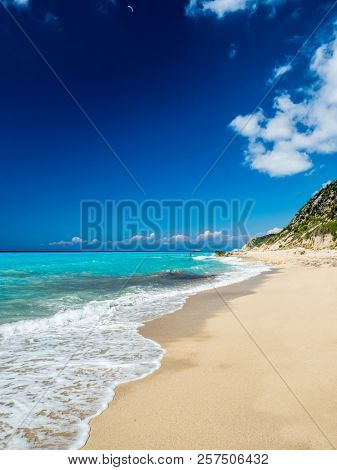 Avali beach, Lefkada island, Greece. Beautiful turquoise sea on the island of Lefkada in Greece