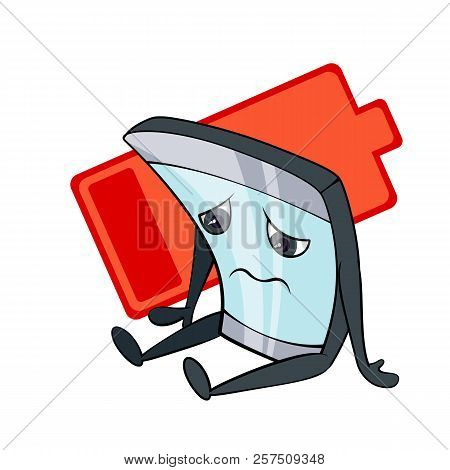 Cartoon Character Smartphone - Sad, Tired, Powerless. Icon Emotions Phone.