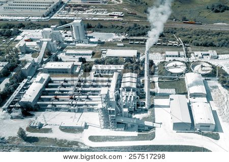 Cement Production, Plant For Burning Cement Mix. Shooting From The Air.