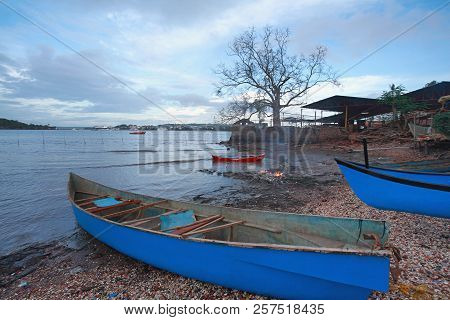 Docked Boats On Mandovi River Goa India