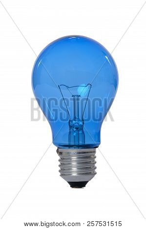 Incandescent Lamp With Glass Bulb And E27 Europe Blue Attachment For Reading. Old Standard Of Consum