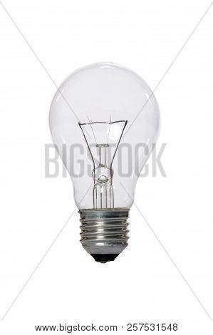 Incandescent Lamp With Transparent Glass Bulb And E27 Europe Connection. Old Standard Of Consumption