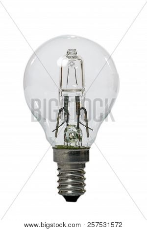 Halogen Lamp With Opaque Glass Bulb And E27 Connection. Old Standard Of Consumption Obsolete And Pro