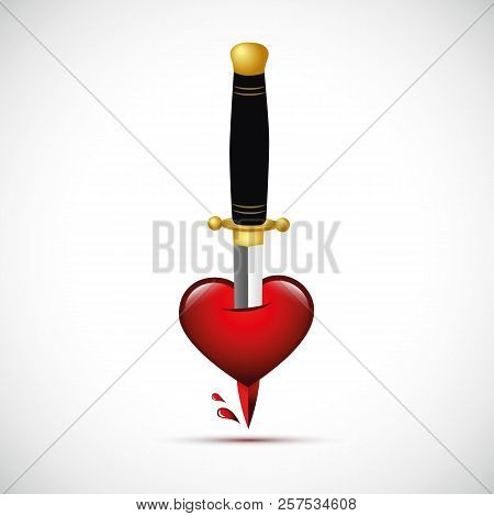 Broken Heart With Blood And Dagger Inside Vector Illustration Eps10