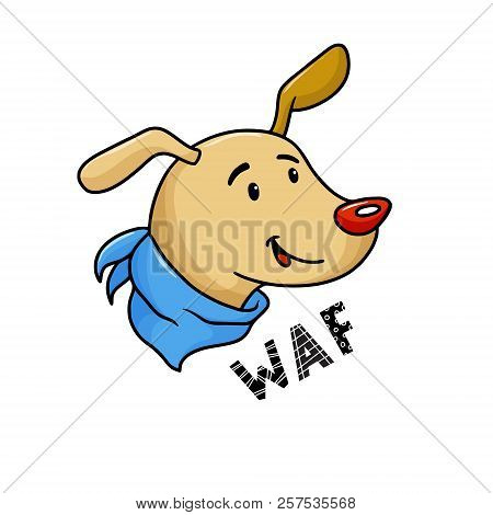 Cartoon, Doodle Style Dog In Neck Handkerchief And Waf Scandinavian Style Text, Vector Illustration 