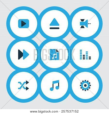 Music Icons Colored Set With Audio Mixer, Eject, Fast Forward And Other Play Elements. Isolated  Ill