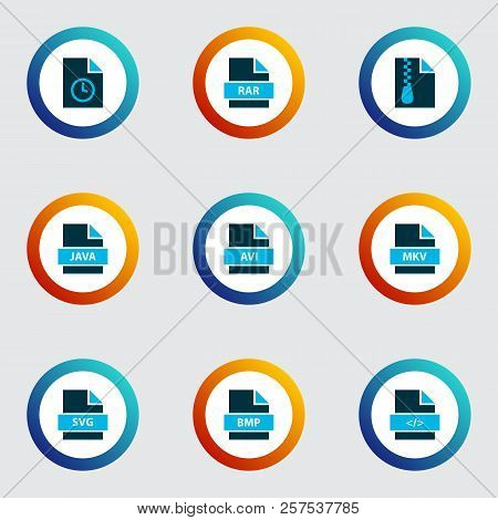 Types Icons Colored Set With File Svg, File Rar, File Archive And Other Programming Language Element