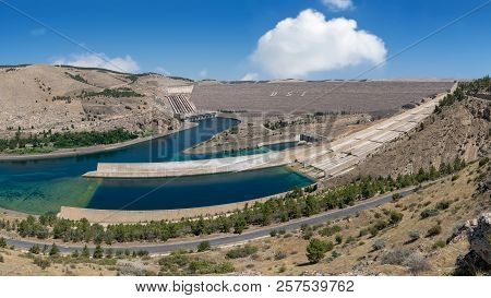 Adiyaman, Turkey - July 2018: Ataturk Dam On The Euphrates River, Turkey