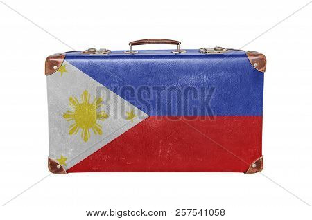 Vintage Suitcase With Philippines Flag Isolated On White Background