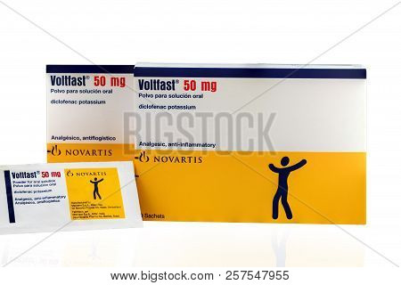 Chonburi, Thailand-august 3, 2018 : Voltfast 50 Mg. Diclofenac Potassium Product Of Novartis. Manufa