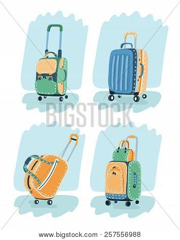 Vector Cartoo Image Of Four Different Bag Backpack In Different Colors And Type.