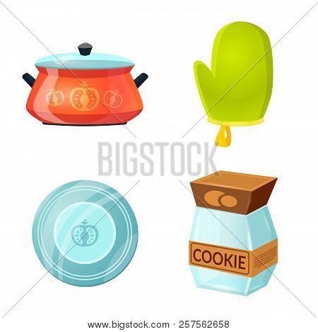 Vector Design Of Kitchen And Cook Logo. Set Of Kitchen And Appliance Vector Icon For Stock.