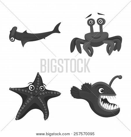Vector Illustration Of Sea And Animal Sign. Collection Of Sea And Marine Vector Icon For Stock.