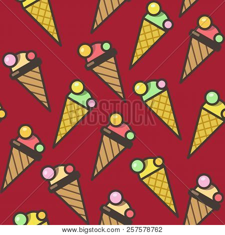 Ice Cream Cones Seamless Pattern Background, Colorful Illustration
