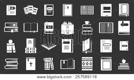 Books Icon Set White Isolated On Grey Background