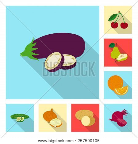Vector Design Of Vegetable And Fruit Logo. Collection Of Vegetable And Vegetarian Vector Icon For St