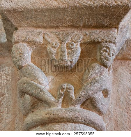 Gourdon, France - August 3, 2018: Capital Of The Romanesque Church In Gourdon, Saone-et-loire, Franc