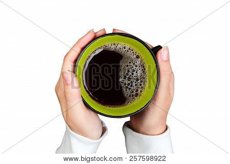 Women Hands With Coffee Isolated On White Background.