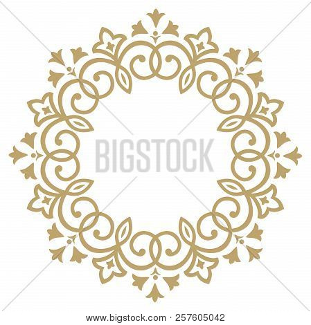 Vintage Round Frame In Retro Style, Barroco. Flower Decorative Ornament, Element For Greeting Cards,