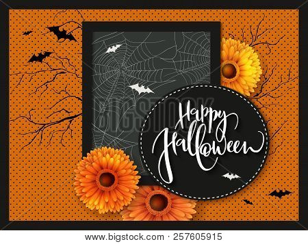 Vector Illustration With Design Template For Halloween Event Banner With Detailed Bright Gerberas, B
