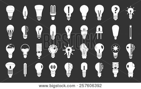 Bulb Icon Set White Isolated On Grey Background