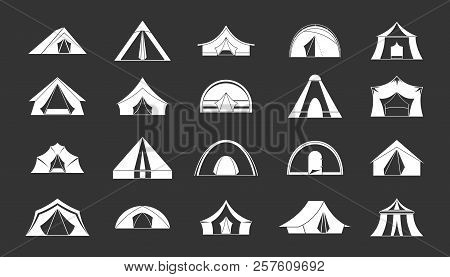 Tent Icon Set White Isolated On Grey Background