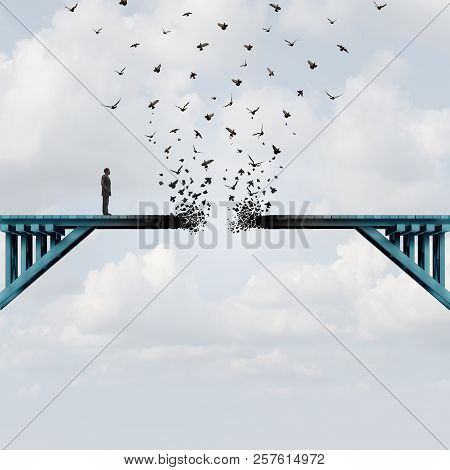 Lost Opportunity As A Businessman With A Broken Bridge As A Business Challenge Concept With 3d Illus